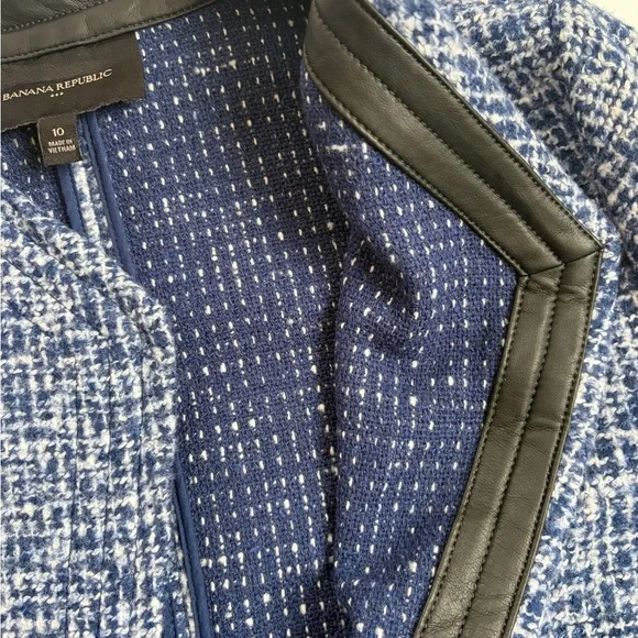 Banana Republic Blue Tweed Belted Blazer Size 10 - Picture 4 of 8